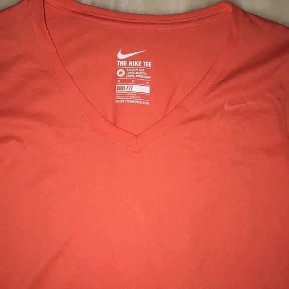 The Nike Tee Women's Orange Dri Fit Athletic Cut Long Sleeve T-Shirt Size Medium - Picture 3 of 6
